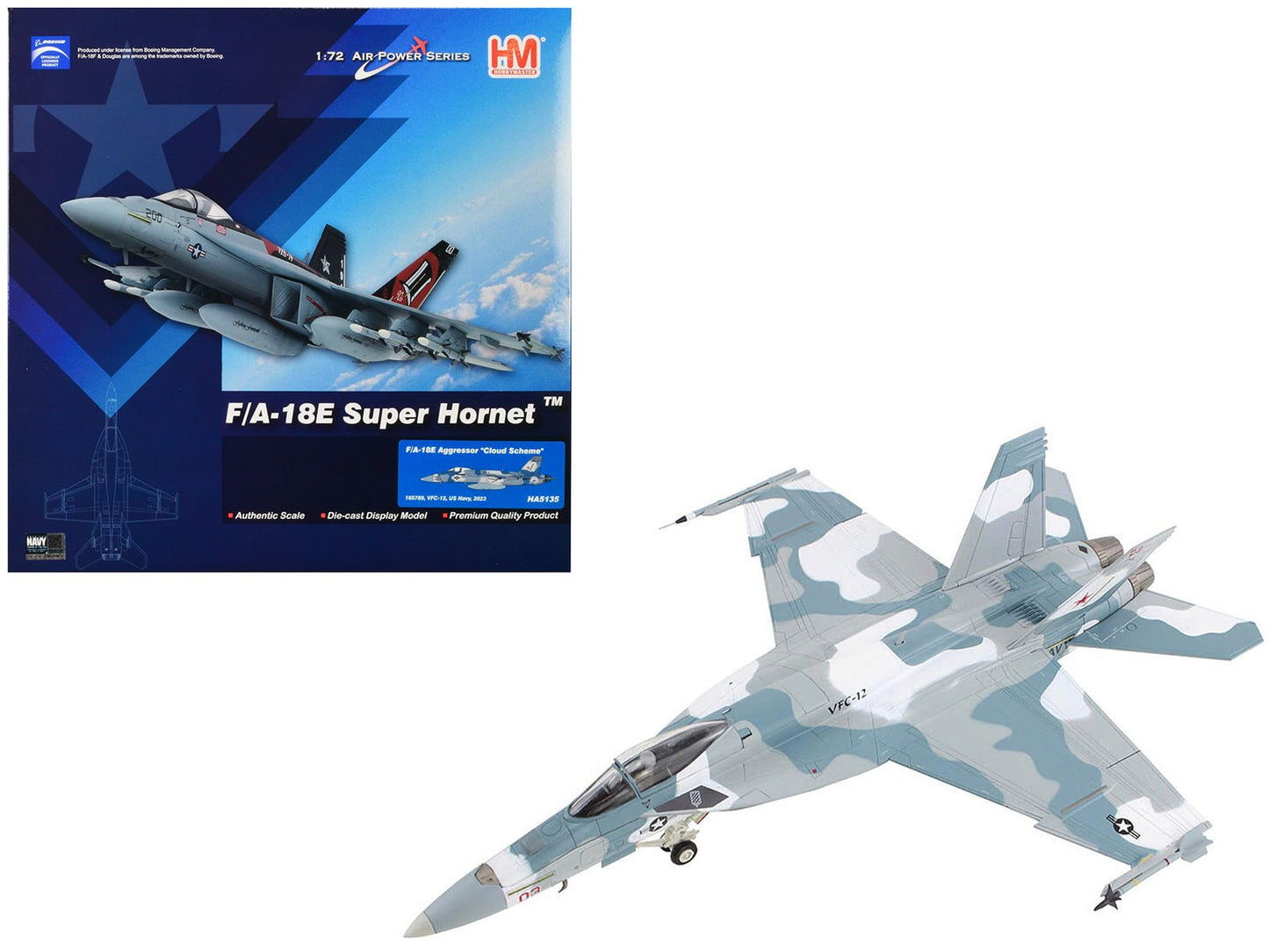 Boeing F/A-18E Super Hornet Fighter Aircraft "Cloud Scheme VFC-12 Fighting Omars" (2023) United States Navy "Air Power Series" 1/72 Diecast Model by Hobby Master free shipping USA