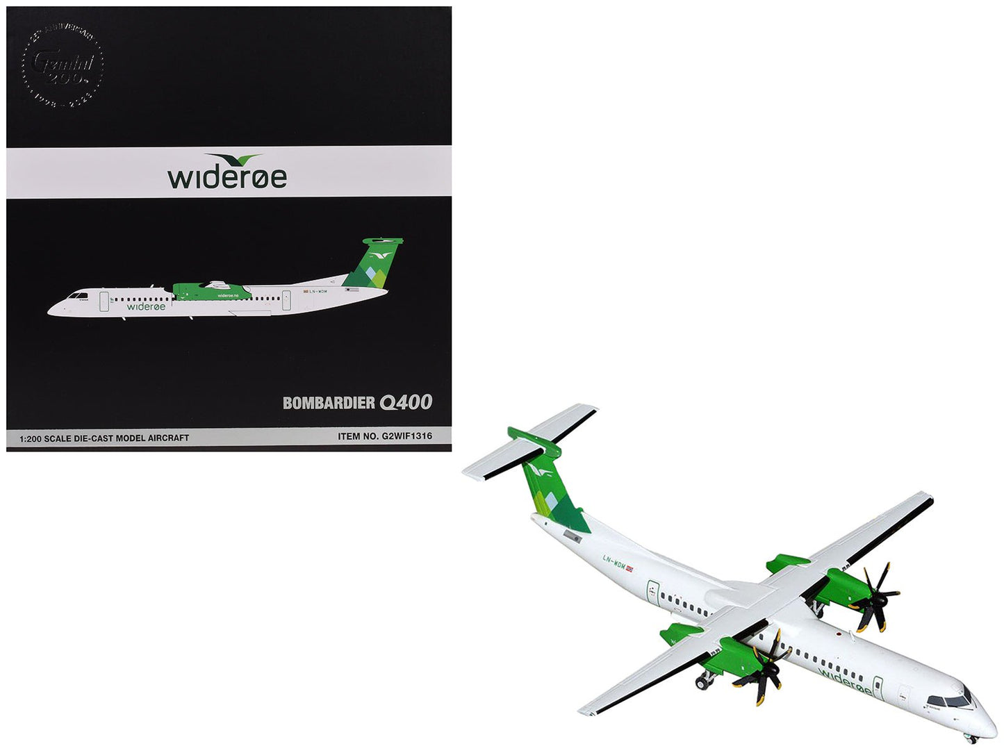 Bombardier Q400 Commercial Aircraft "Wideroe" (LN-WDM) White with Green Tail "Gemini 200" Series 1/200 Diecast Model Airplane by GeminiJets free shipping USA