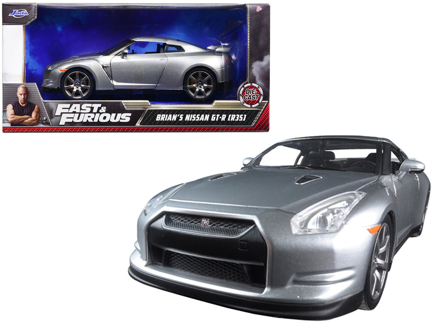 Brian's Nissan GT-R (R35) Silver "Fast & Furious" Movie 1/24 Diecast Model Car by Jada free shipping USA