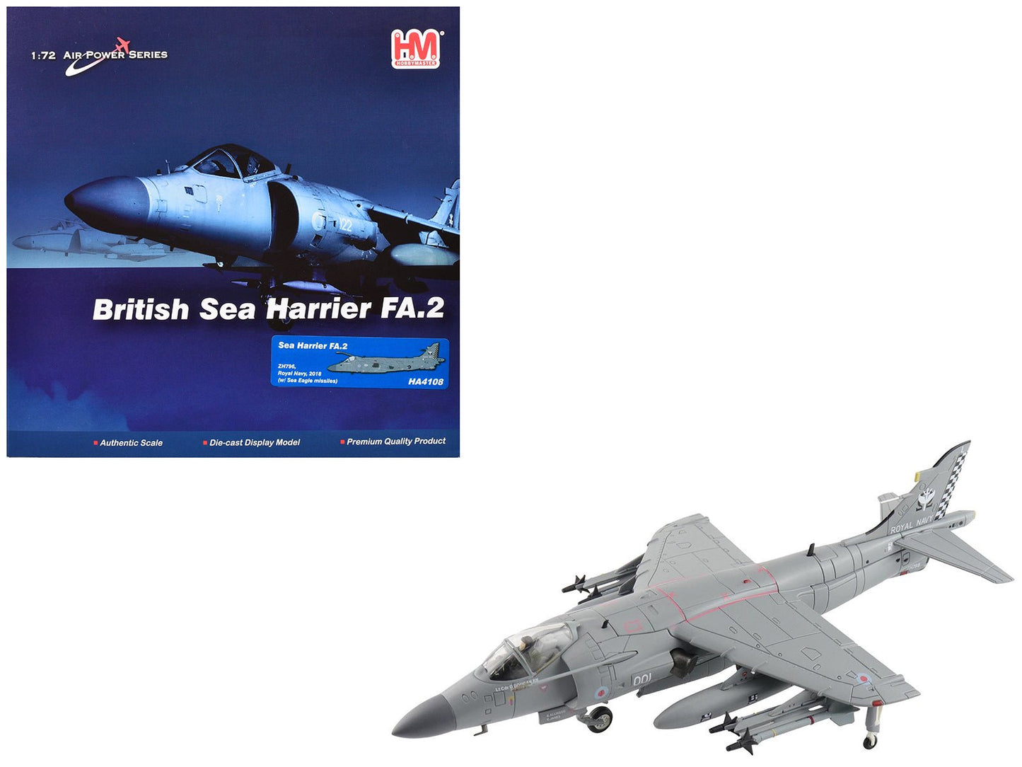 British Aerospace Sea Harrier FA.2 Aircraft with Sea Eagle Missiles "ZH796" (2018) British Royal Navy "Air Power Series" 1/72 Diecast Model by Hobby Master free shipping USA