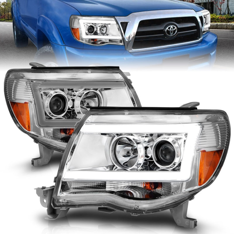 ANZO 2005-2011 Toyota Tacoma Projector Headlights w/ Light Bar Chrome Housing 111518