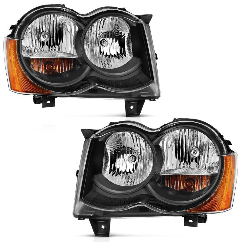 ANZO 2008-2010 Jeep Grand Cherokee Crystal Headlight Black Amber 111431