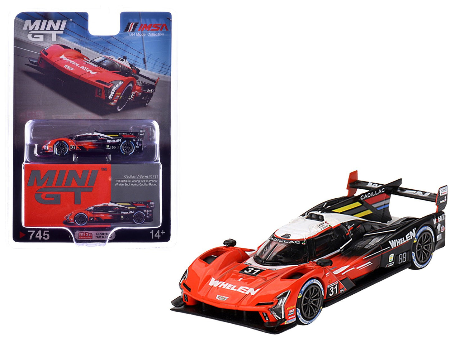 Cadillac V-Series.R #31 Jack Aitken - Pipo Derani - Alexander Sims "Whelen Engineering Racing" Winner IMSA "12 Hours of Sebring" (2023) Limited Edition to 5400 pieces Worldwide 1/64 Diecast Model Car by Mini GT free shipping USA