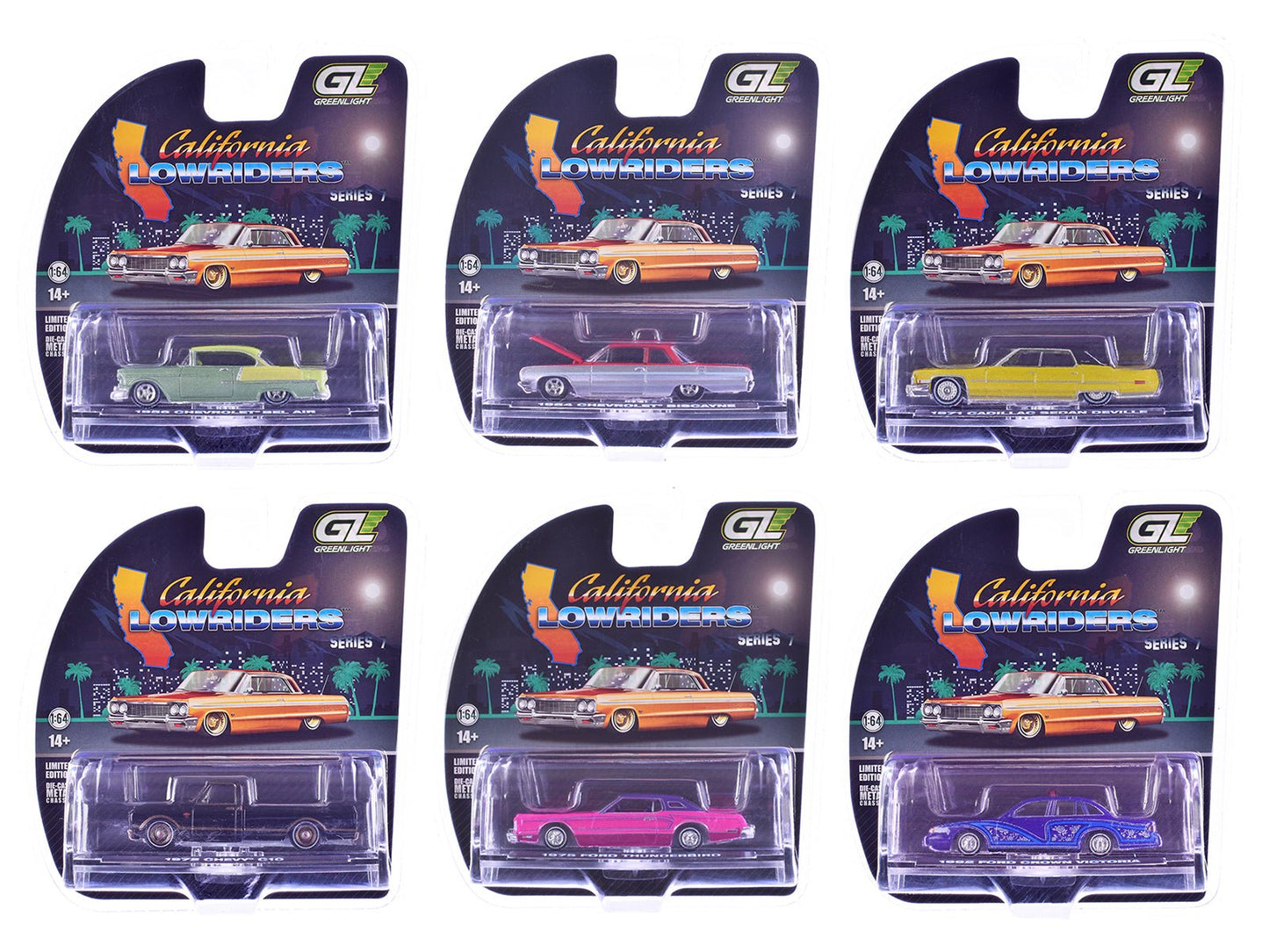 "California Lowriders" Series 7 Set of 6 pieces 1/64 Diecast Model Cars by Greenlight free shipping USA