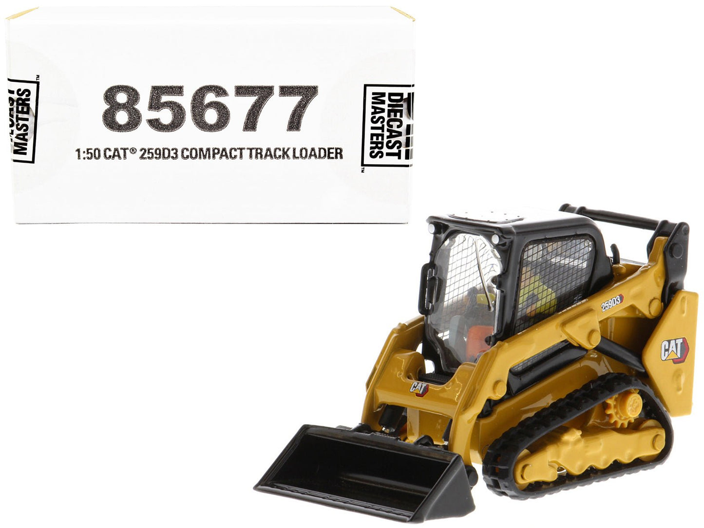 CAT Caterpillar 259D3 Compact Track Loader with Work Tools and Operator Yellow "High Line Series" 1/50 Diecast Model by Diecast Masters free shipping USA