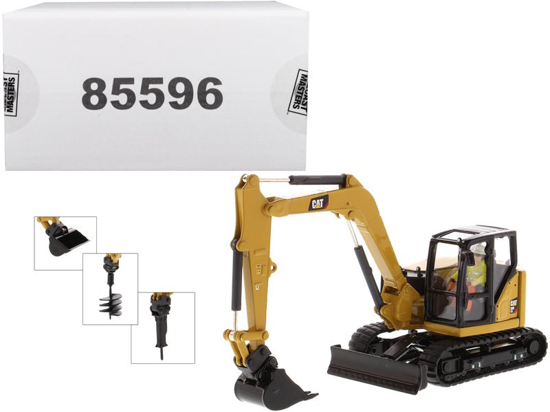 CAT Caterpillar 308 CR Next Generation Mini Hydraulic Excavator with Work Tools and Operator "High Line" Series 1/50 Diecast Model by Diecast Masters free shipping USA