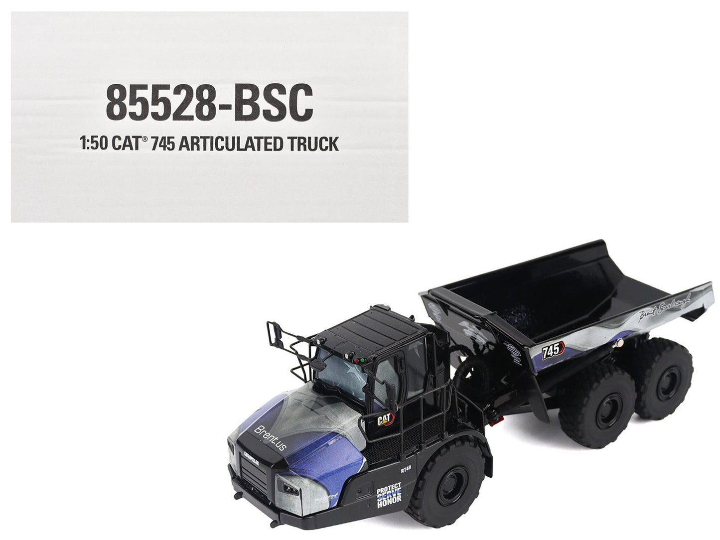 CAT Caterpillar 745 Articulated Dump Truck "Brent Scarbrough & Co. - Back the Blue" Black with Graphics "High Line" Series 1/50 Diecast Model by Diecast Masters free shipping USA