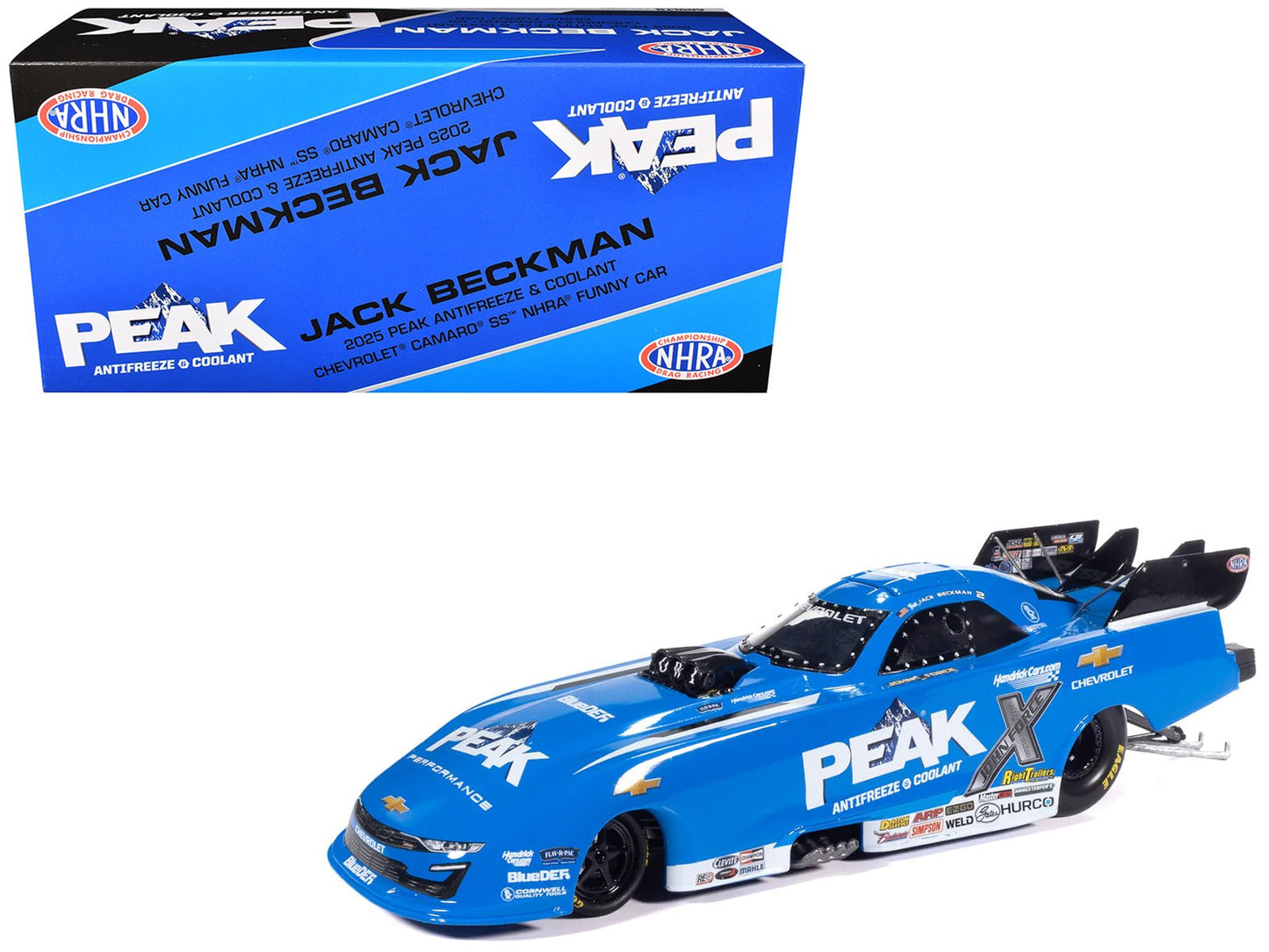 Chevrolet Camaro SS NHRA Funny Car Jack Beckman "Peak" (2025) "John Force Racing" Limited Edition 1/24 Diecast Model by Auto World free shipping USA