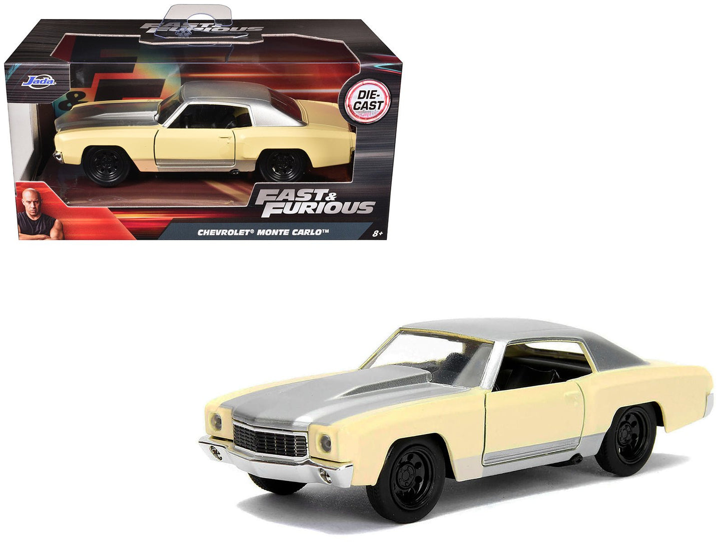 Chevrolet Monte Carlo Cream with Silver Hood and Top "The Fast and the Furious: Tokyo Drift" (2006) Movie "Fast & Furious" Series 1/32 Diecast Model Car by Jada free shipping USA
