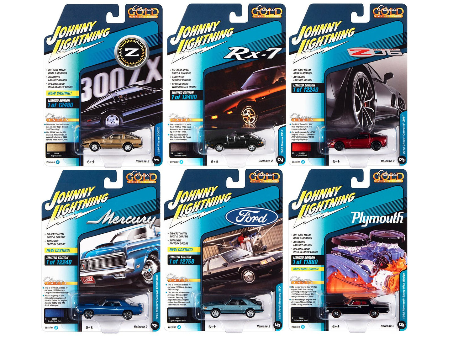 "Classic Gold Collection" 2022 Set A of 6 Cars Release 2 1/64 Diecast Model Cars by Johnny Lightning free shipping USA