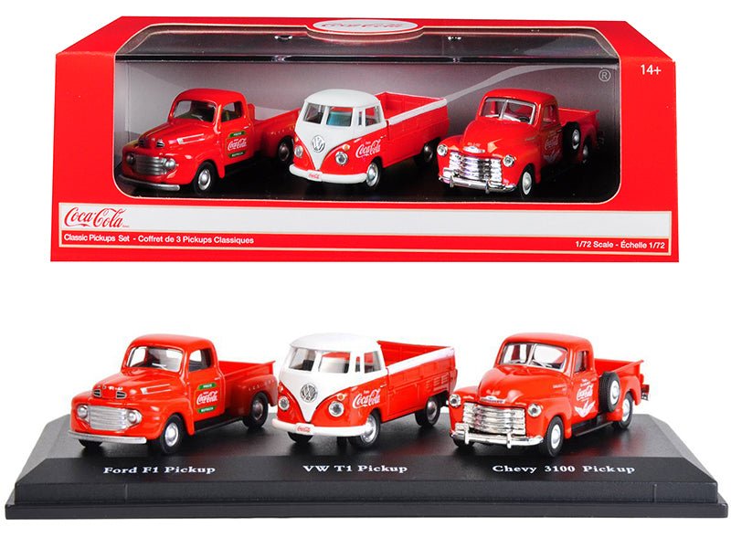 "Classic Pickups" Gift Set of 3 Pickup Trucks "Coca Cola" 1/72 Diecast Model Cars by Motorcity Classics free shipping USA