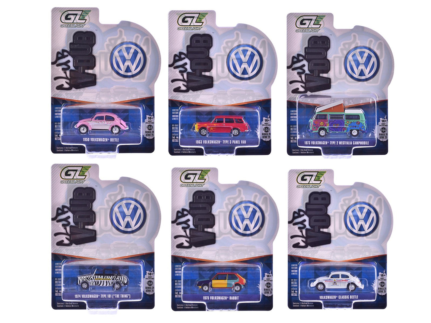 "Club Vee-Dub" Series 21 Set of 6 pieces 1/64 Diecast Model Cars by Greenlight free shipping USA