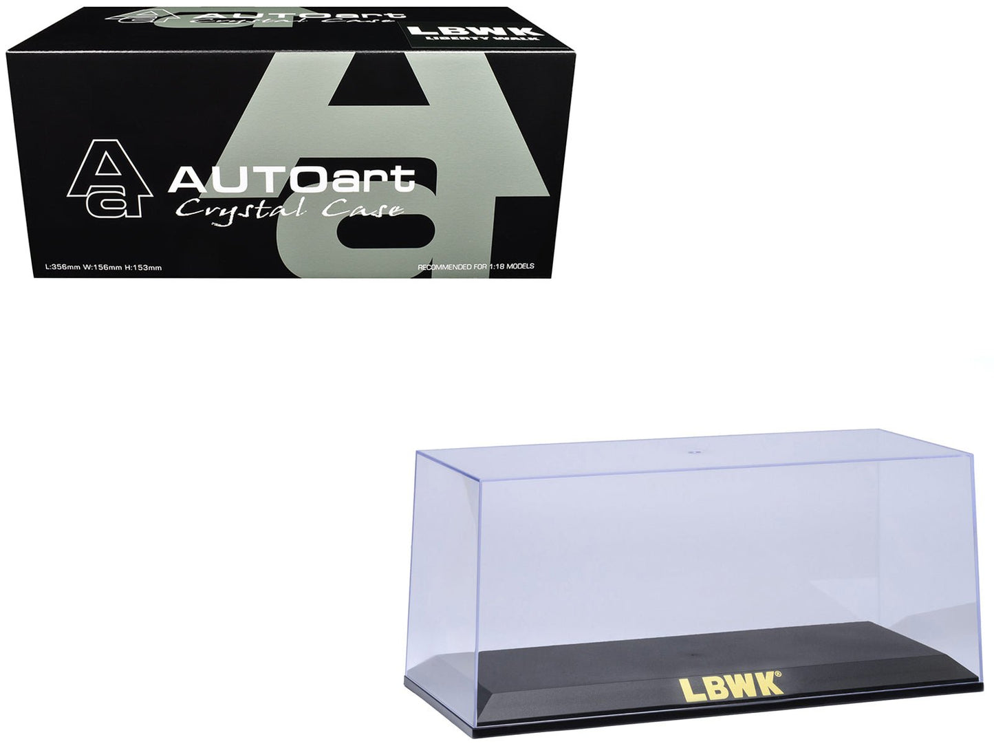 Collectible Display Show Case with Black Plastic Base and Gold "LBWK" Logo for 1/18-1/24 Scale Model Cars by Autoart free shipping USA