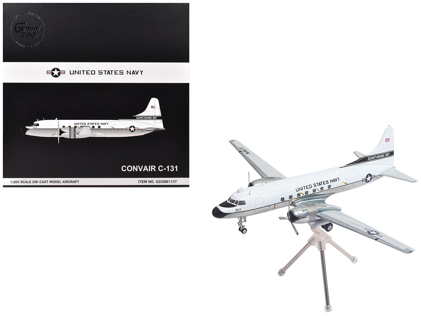 Convair C-131 Samaritan Transport Aircraft "United States Navy - NAS Guantanamo Bay" (141017) White and Gray "Gemini 200" Series 1/200 Diecast Model Airplane by GeminiJets free shipping USA