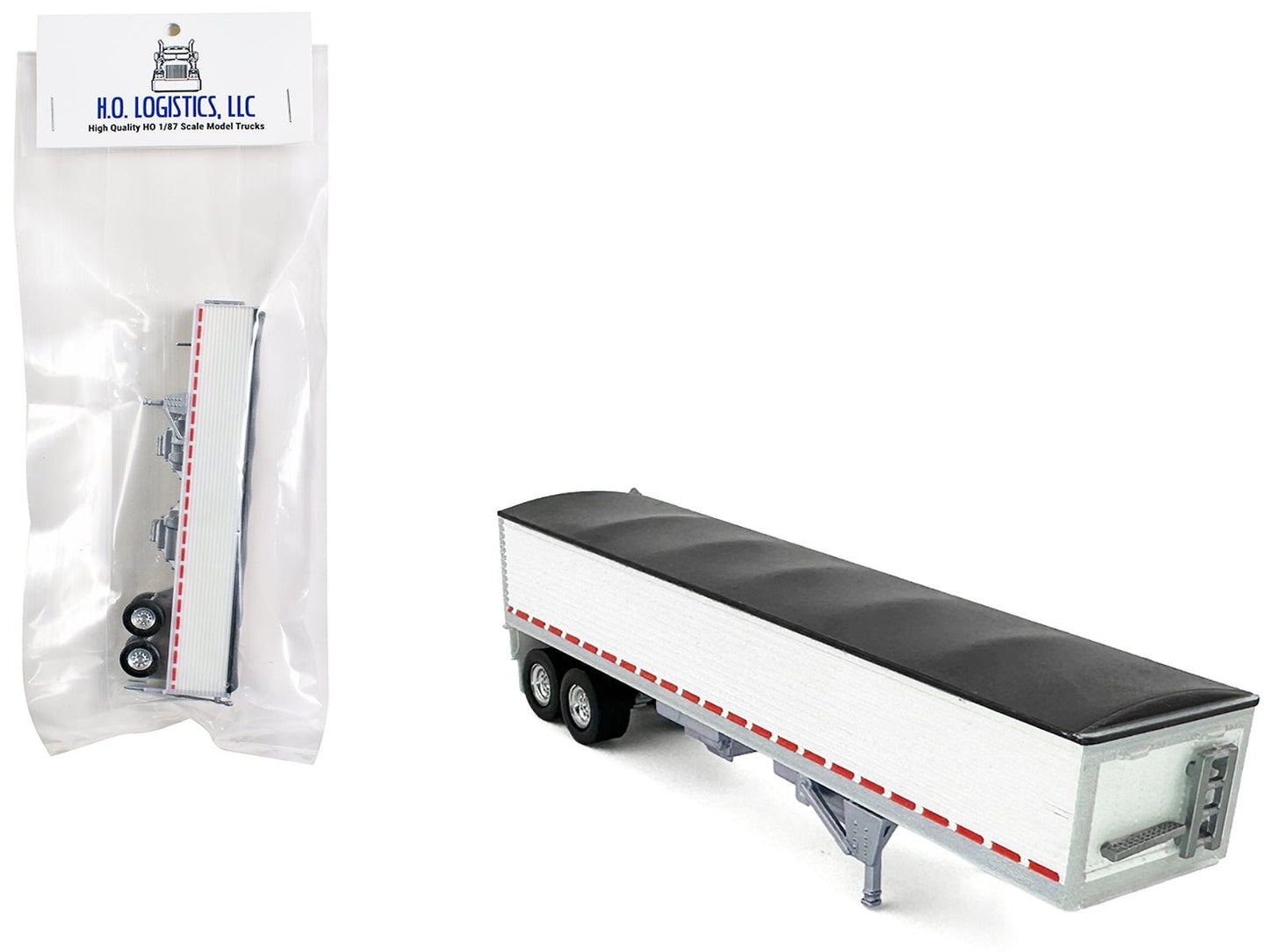 Covered Grain Trailer White with Black Tarp 1/87 (HO) Plastic Model Car by HO Logistics free shipping USA