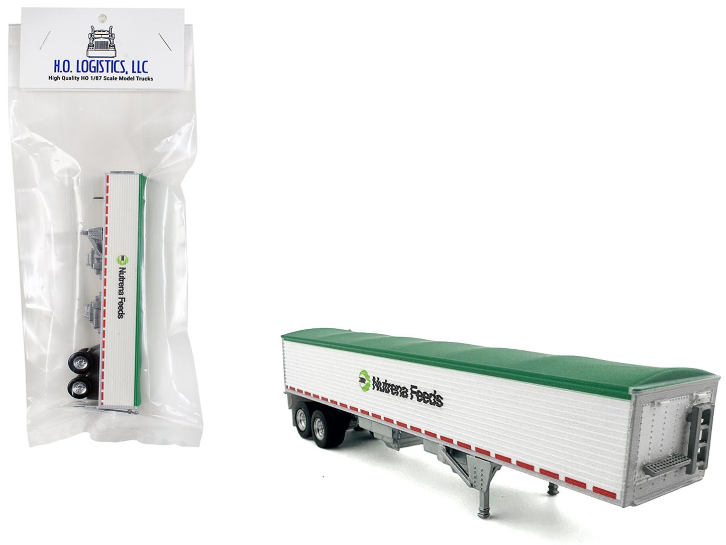 Covered Grain Trailer White with Green Tarp "Nutrena Feeds" 1/87 (HO) Plastic Model Car by HO Logistics free shipping USA