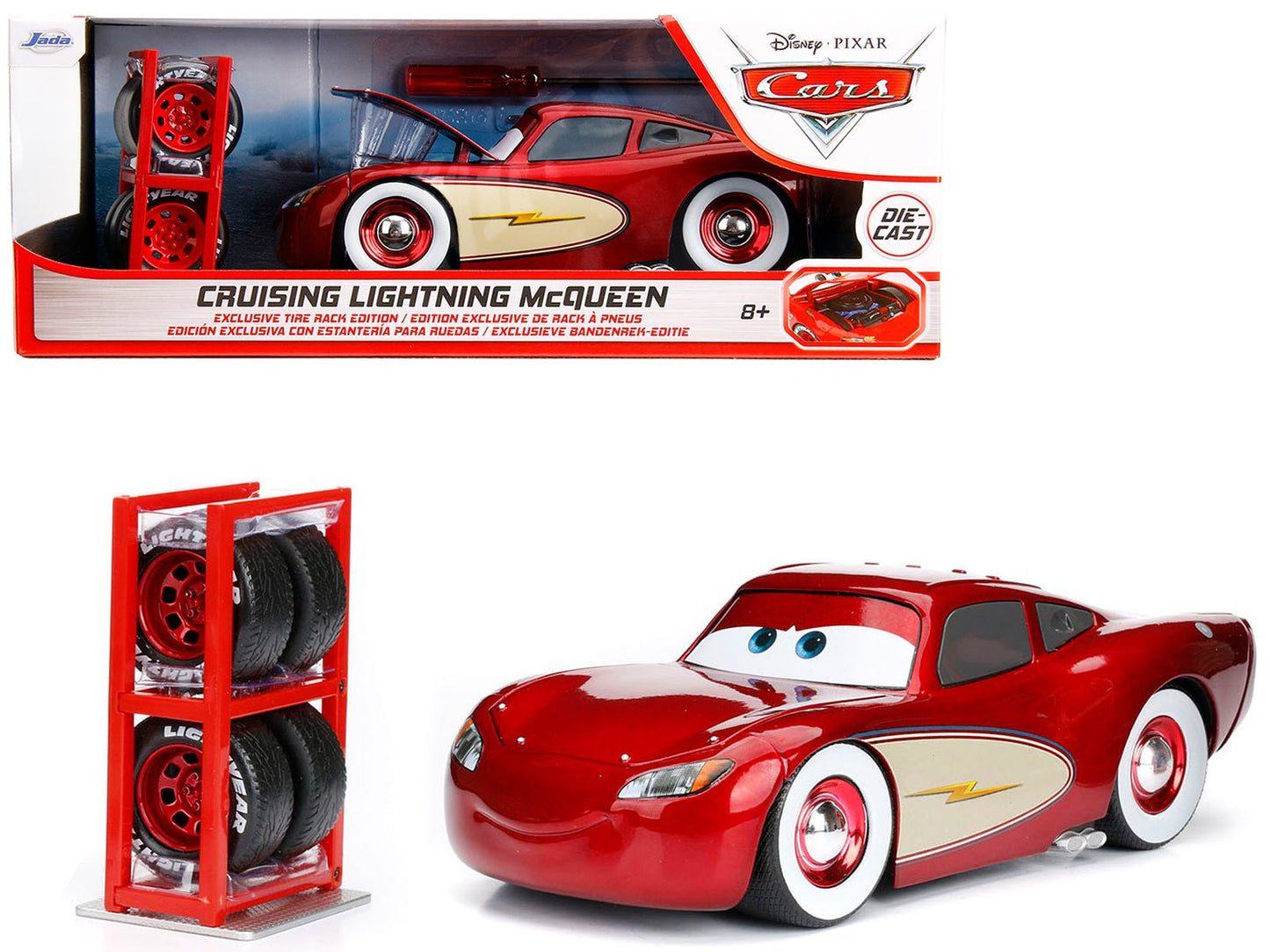 Cruising Lightning McQueen Red Metallic with Extra Wheels Disney & Pixar "Cars" Movie "Hollywood Rides" Series Diecast Model Car by Jada free shipping USA