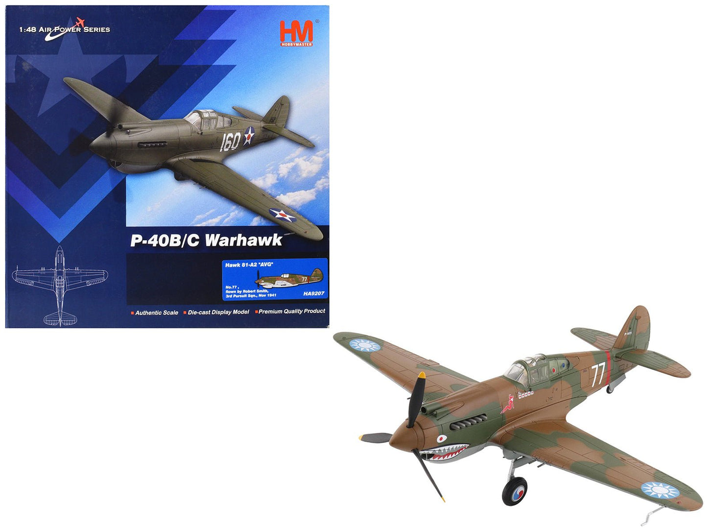 Curtiss P-40B Hawk 81-A2 Fighter-Bomber Aircraft "No.77 Robert Smith 3rd Pursuit Squadron" (1941) American Volunteer Group in China "Air Power Series" 1/48 Diecast Model by Hobby Master free shipping USA