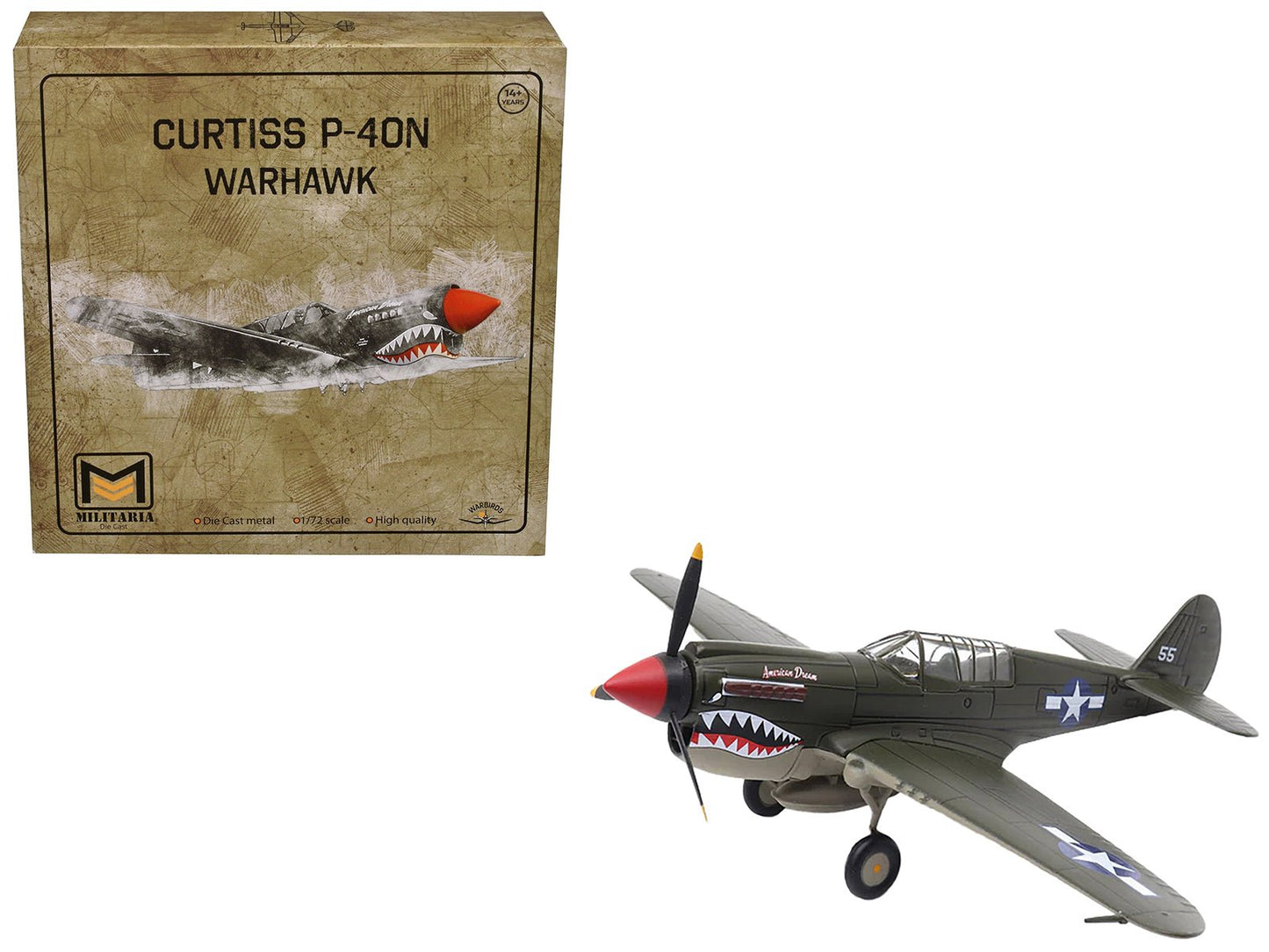 Curtiss P-40N Warhawk Fighter Aircraft "American Dream National Warplane Museum" United States Army Air Forces 1/72 Diecast Model by Militaria Die Cast free shipping USA