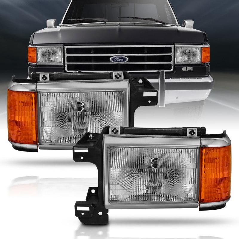 ANZO 1987-1991 Ford Bronco Crystal Headlight Black (Chrome Trim) 111449