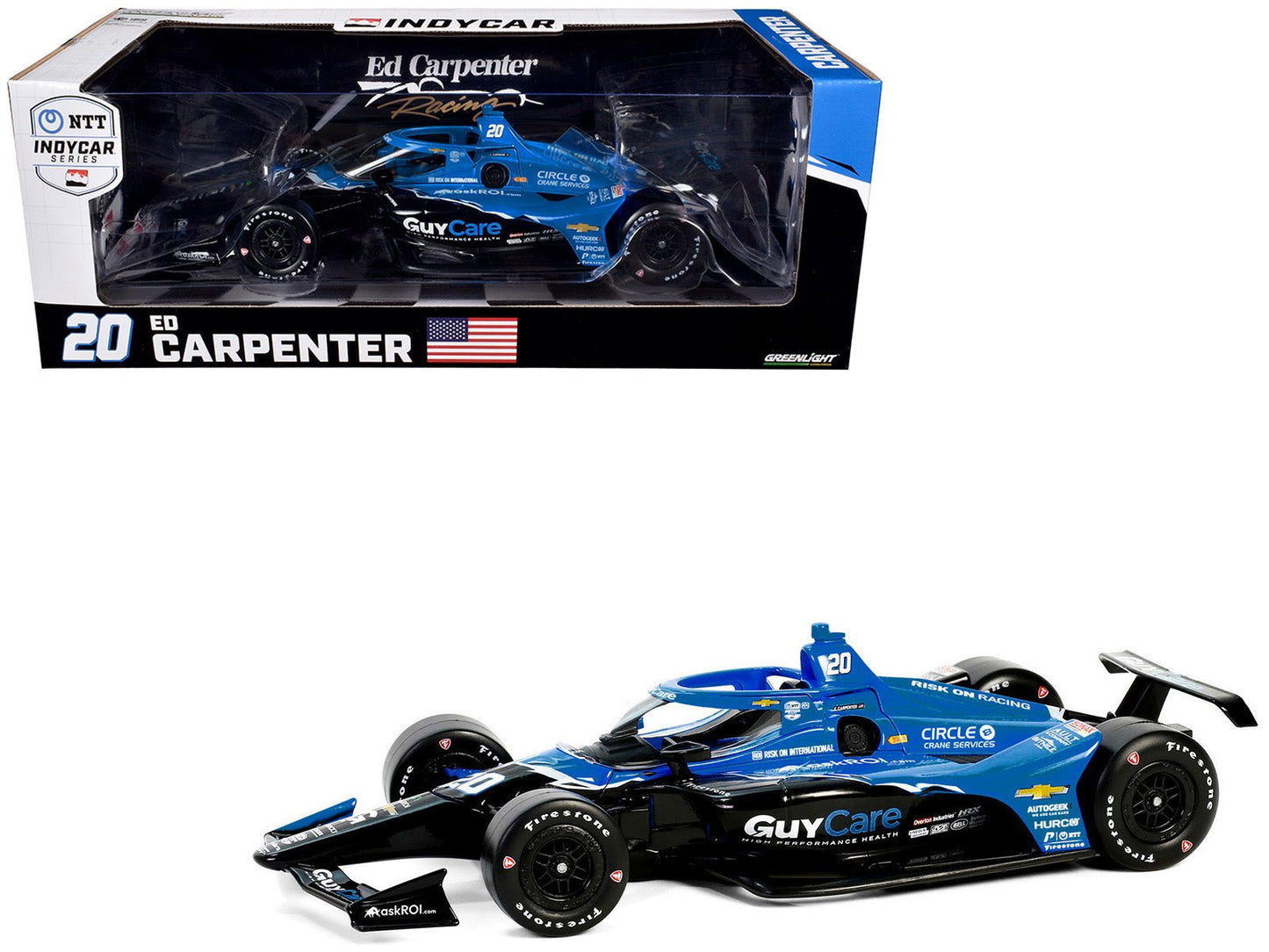 Dallara IndyCar #20 Ed Carpenter "Guy Care" Ed Carpenter Racing "NTT IndyCar Series" (2024) 1/18 Diecast Model Car by Greenlight free shipping USA