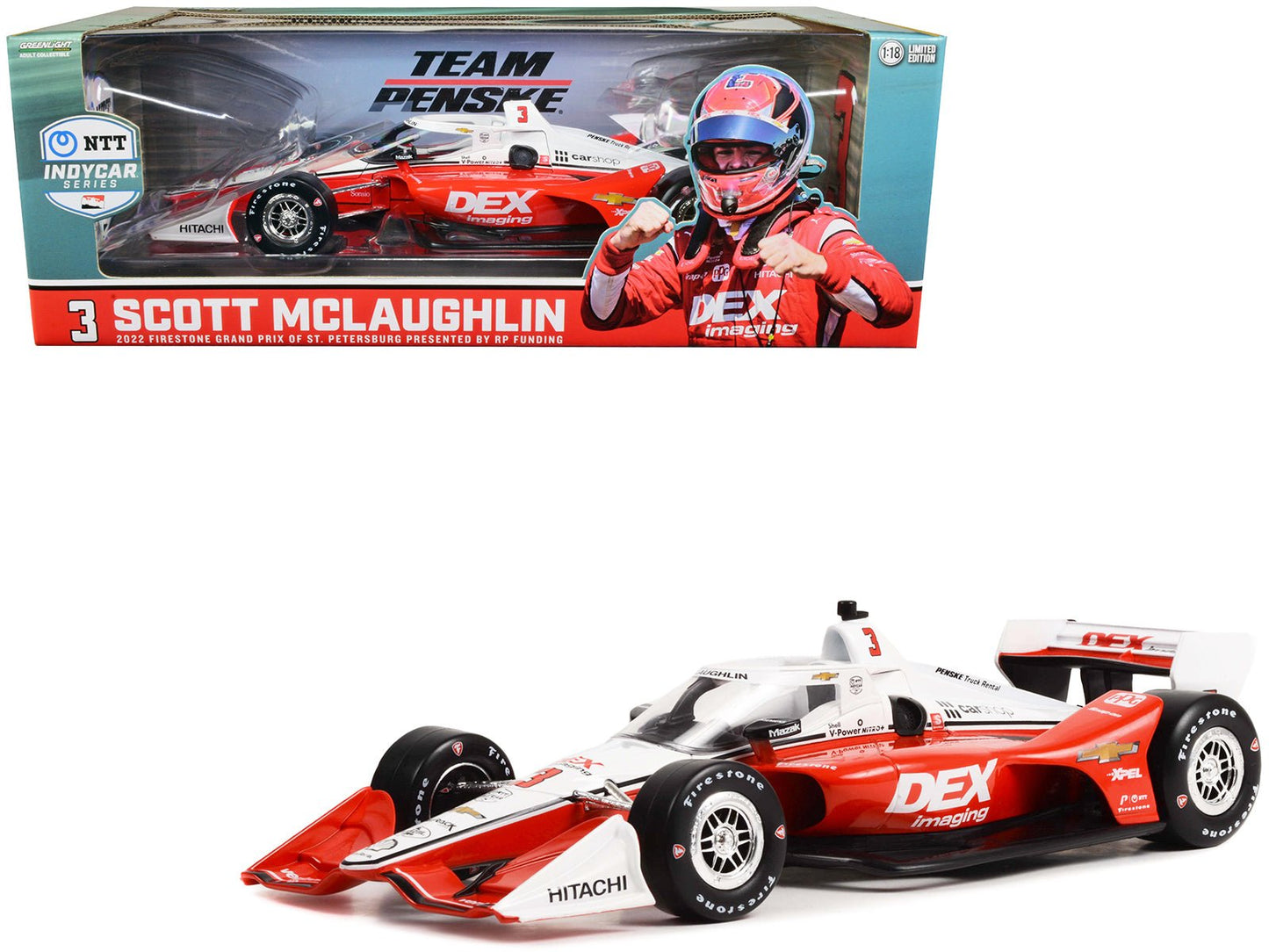 Dallara IndyCar #3 Scott McLaughlin "DEX Imaging" Team Penske (Road Course Configuration) "NTT IndyCar Series" First Win Firestone Grand Prix of St. Petersburg (2022) 1/18 Diecast Model Car by Greenlight free shipping USA