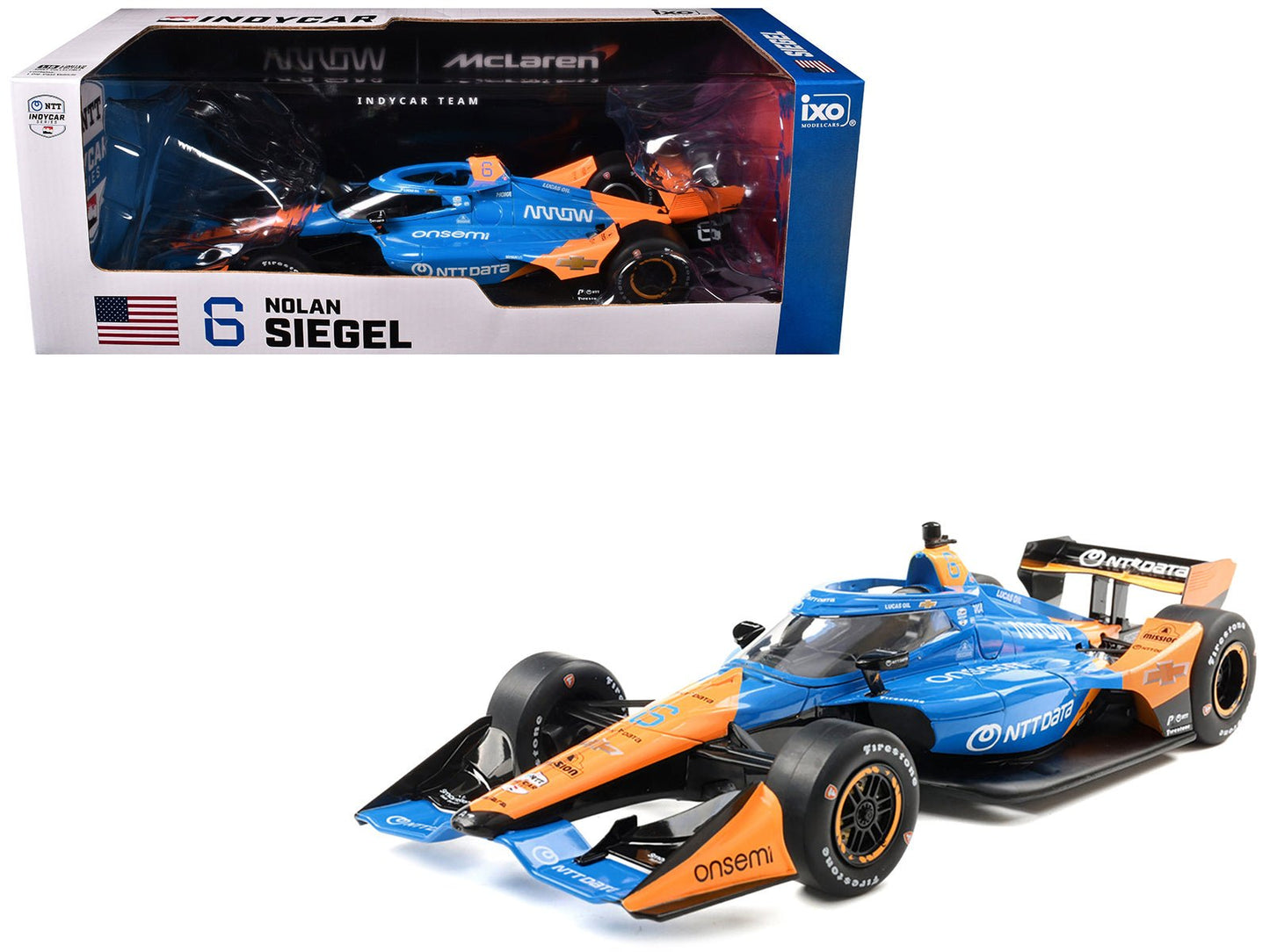 Dallara IndyCar #6 Nolan Siegel "NTT Data" Arrow McLaren (Road Course Configuration) "NTT IndyCar Series" (2025) 1/18 Diecast Model Car by IXO Models free shipping USA