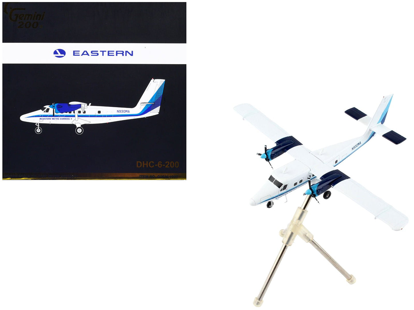 De Havilland DHC-6-200 Commercial Aircraft "Eastern Air Lines - Metro Express" White with Blue Stripes "Gemini 200" Series 1/200 Diecast Model Airplane by GeminiJets free shipping USA