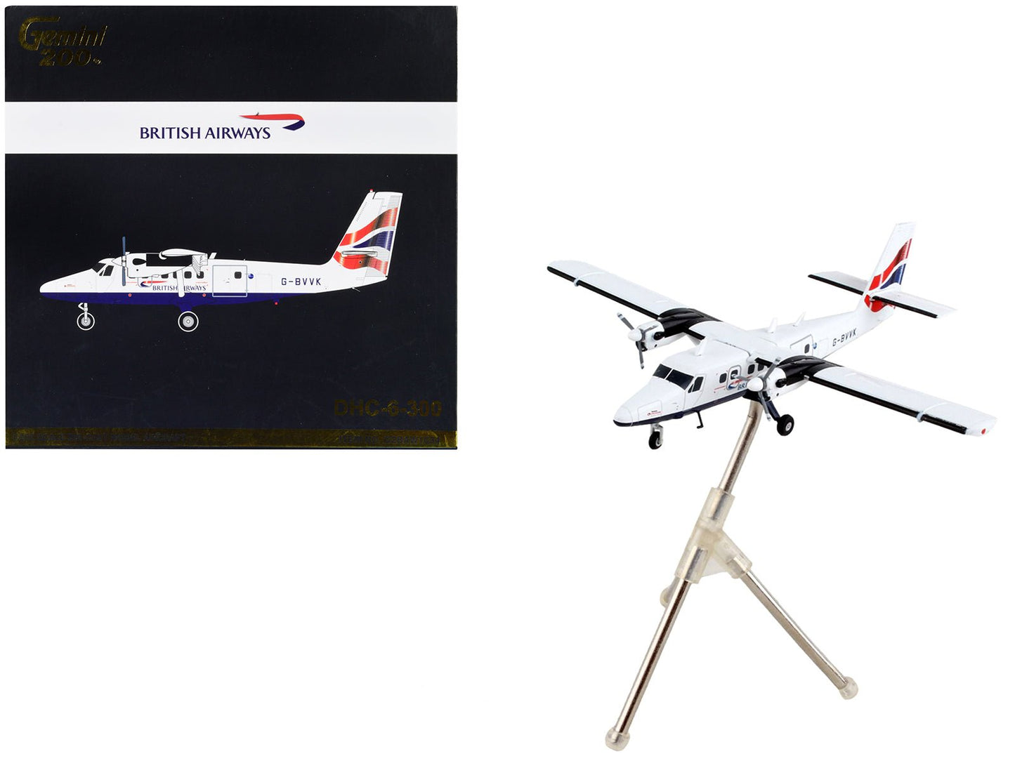 De Havilland DHC-6-300 Commercial Aircraft "British Airways" White with Striped Tail "Gemini 200" Series 1/200 Diecast Model Airplane by GeminiJets free shipping USA