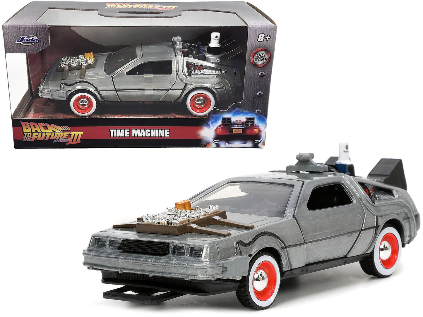 DeLorean DMC (Time Machine) Brushed Metal "Back to the Future Part III" (1990) Movie "Hollywood Rides" Series 1/32 Diecast Model Car by Jada free shipping USA