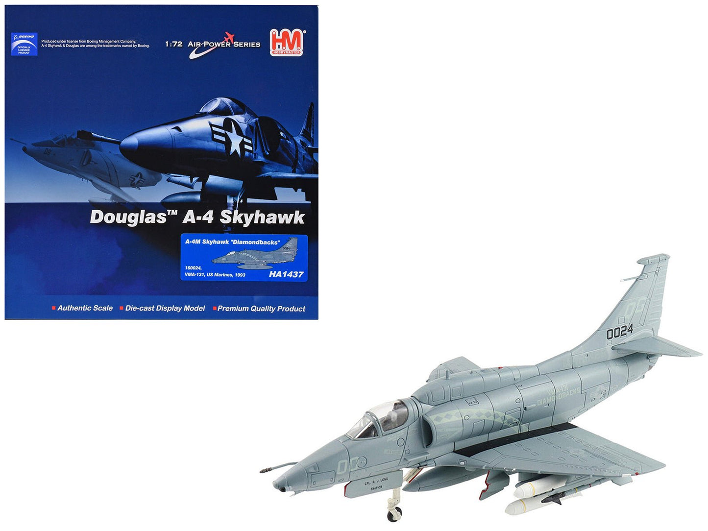 Douglas A-4M Skyhawk Aircraft "VMA-131 Diamondbacks" (1993) United States Marines "Air Power Series" 1/72 Diecast Model by Hobby Master free shipping USA