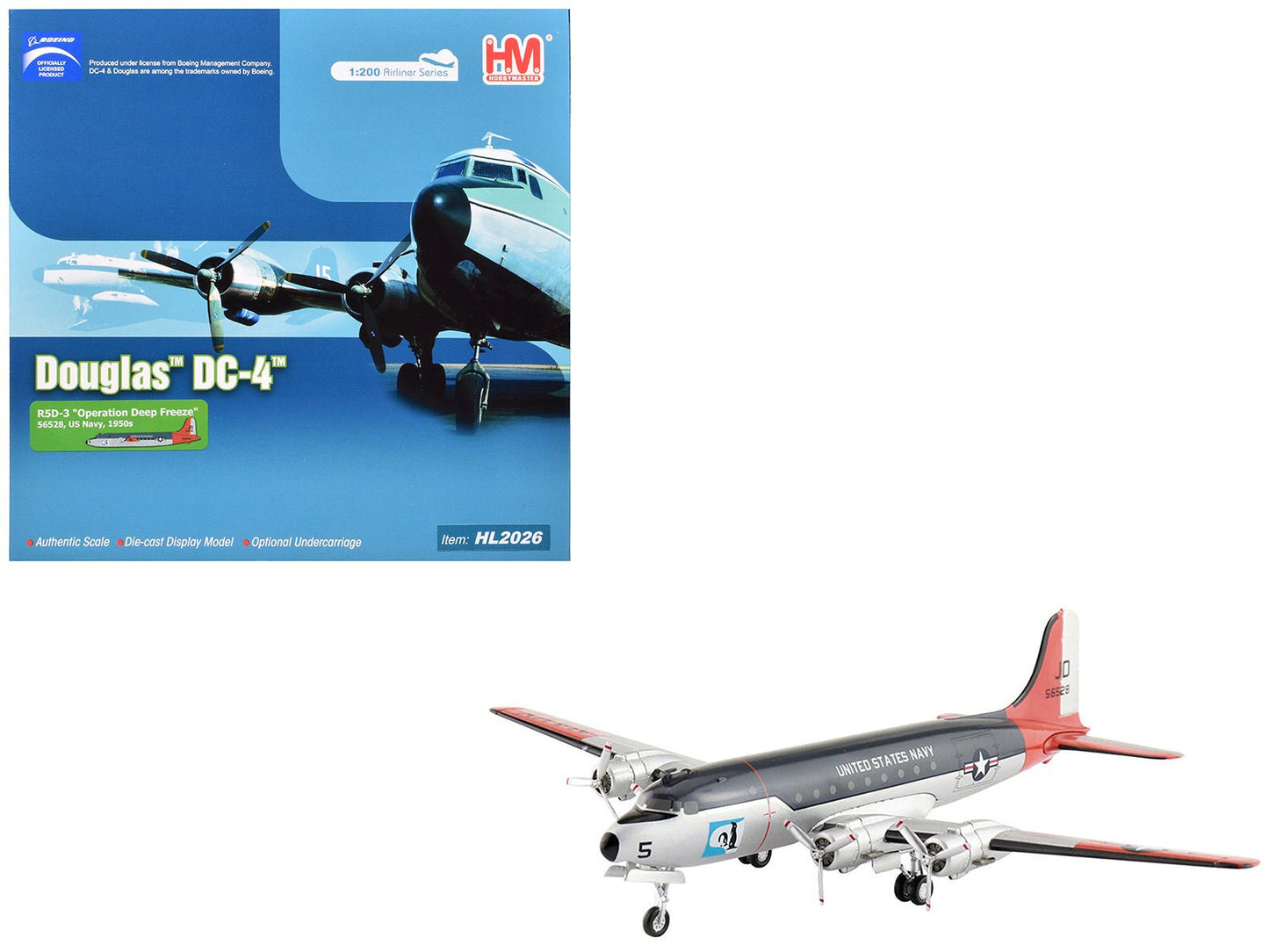 Douglas R5D-3 Skymaster Transport Aircraft "Operation Deep Freeze" (1950s) United States Navy "Airliner Series" 1/200 Diecast Model by Hobby Master free shipping USA