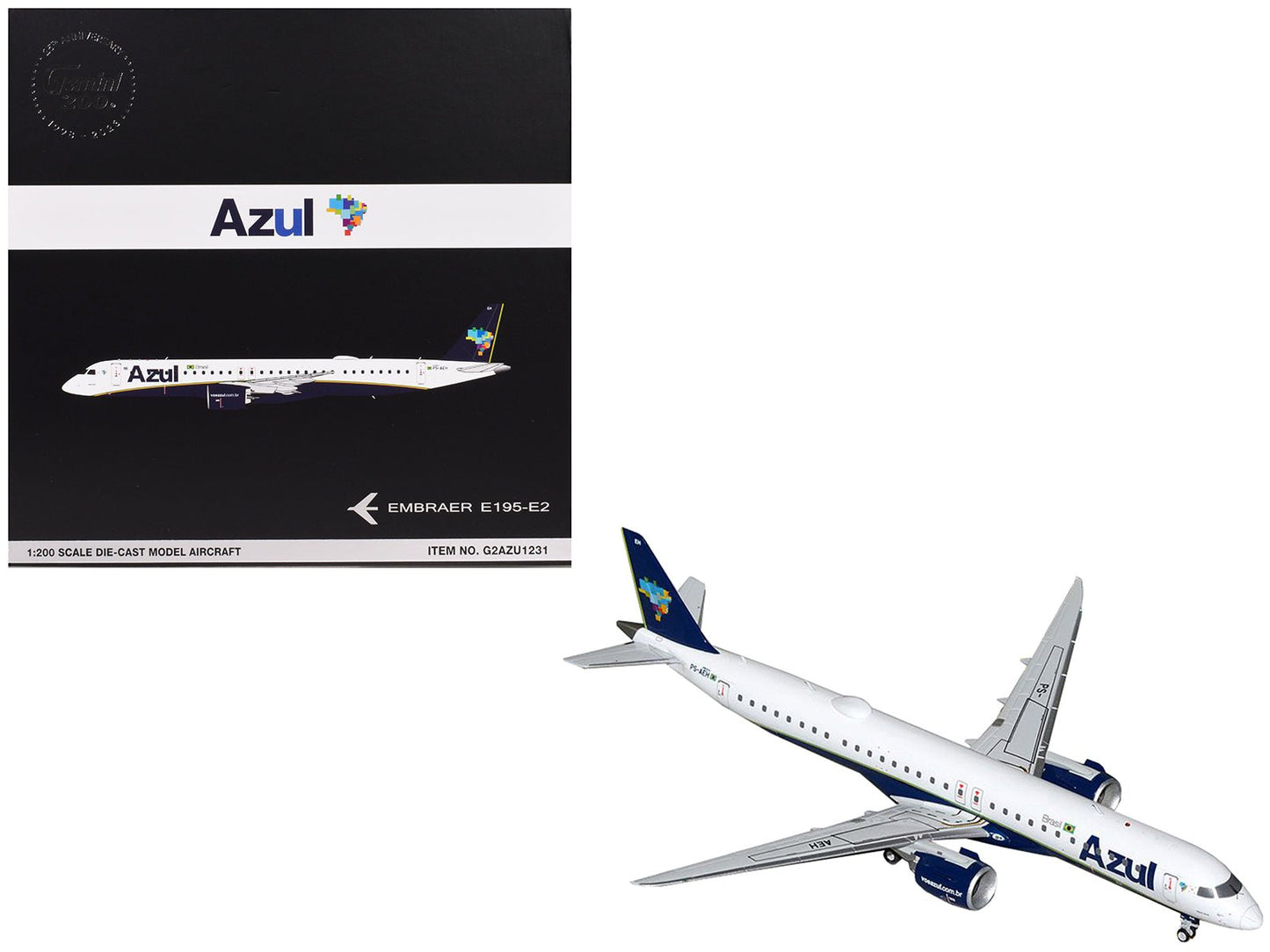 Embraer E195-E2 Commercial Aircraft "Azul Brazilian Airlines" (PS-AEH) White with Blue Tail "Gemini 200" Series 1/200 Diecast Model Airplane by GeminiJets free shipping USA