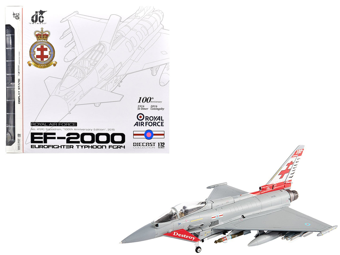 Eurofighter Typhoon FGR4 EF-2000 Aircraft "No.41(R) Squadron 100th Anniversary" (2016) British Royal Air Force 1/72 Diecast Model by JC Wings free shipping USA