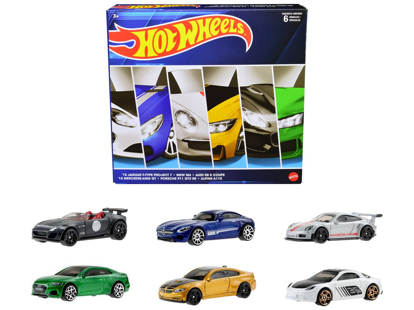 "European Theme" 6 piece Set Diecast Model Cars by Hot Wheels free shipping USA
