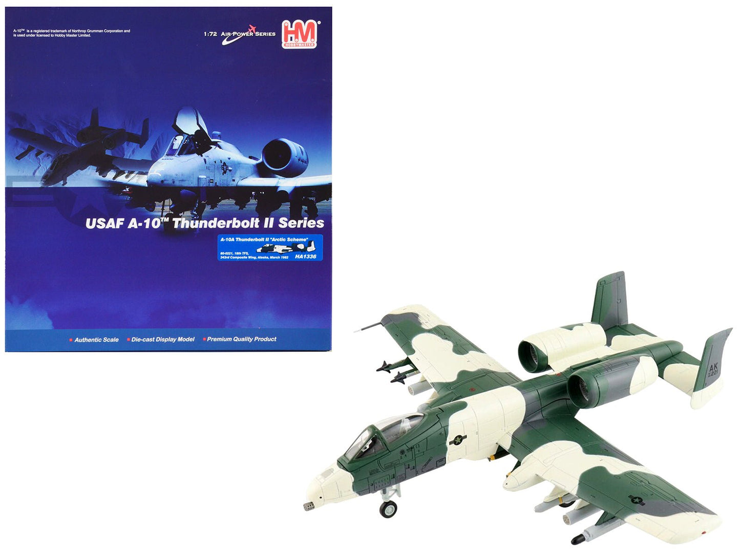 Fairchild Republic A-10A Thunderbolt II Attack Aircraft "Arctic Scheme 18th TFS 343rd Composite Wing Alaska" (1982) United States Air Force "Air Power Series" 1/72 Diecast Model by Hobby Master free shipping USA