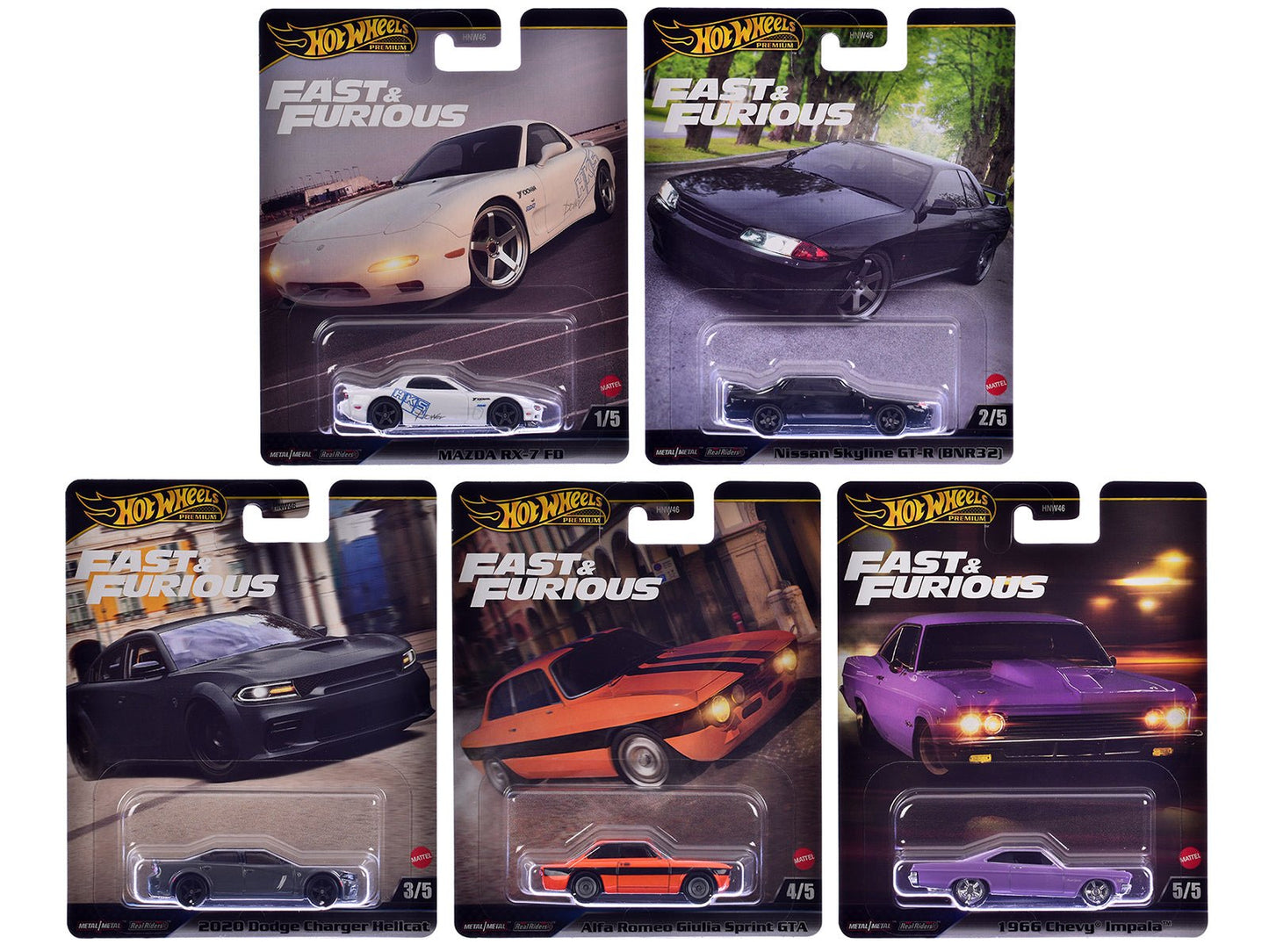 "Fast & Furious" 2025 5 piece Set K Diecast Model Cars by Hot Wheels free shipping USA