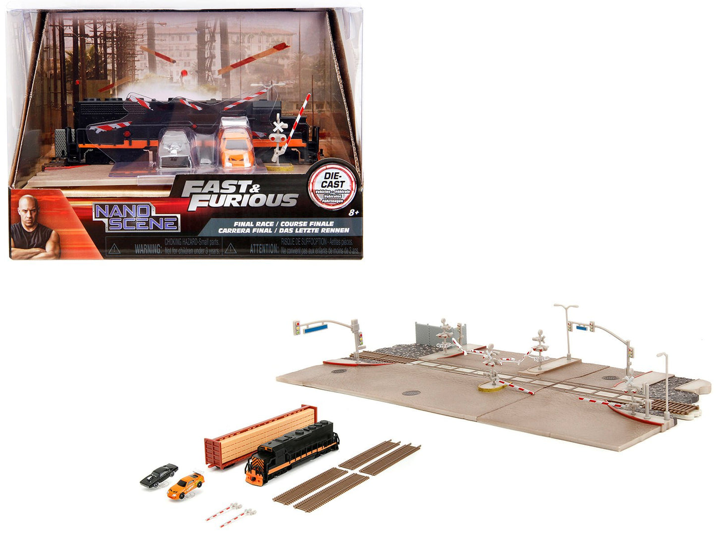 "Fast & Furious" Final Race Diorama with Toyota Supra Orange and Dodge Charger Black "Nano Scene" Series model by Jada free shipping USA