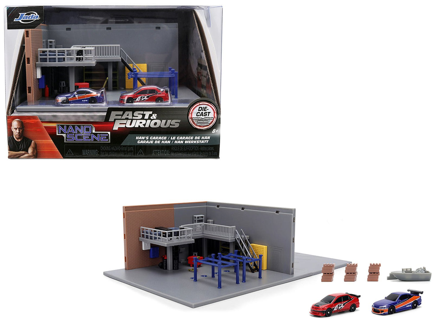 "Fast & Furious" Han's Garage Diorama with 2 Cars and Accessories "Nano Scene" Series 1/32 Model by Jada free shipping USA