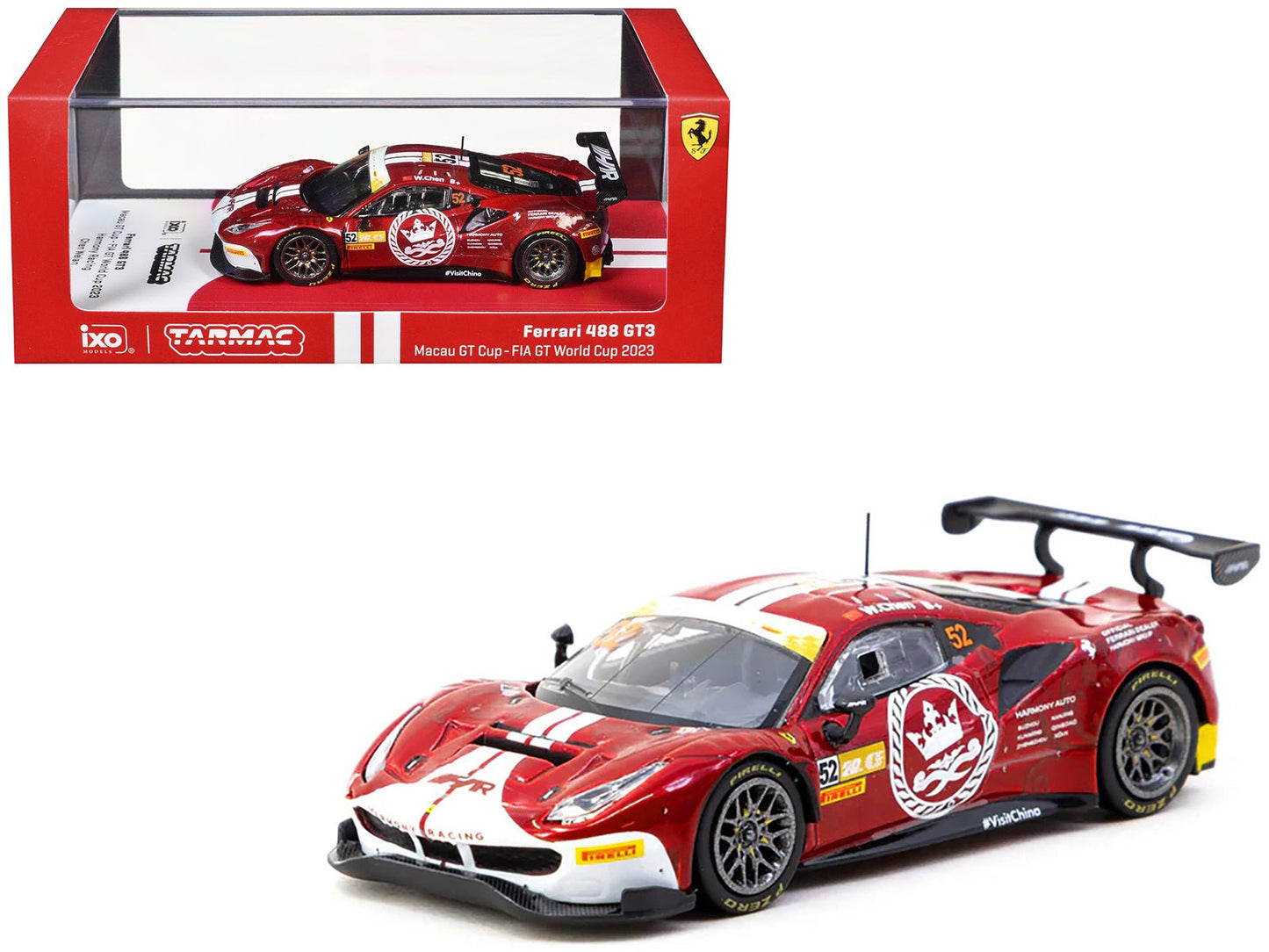 Ferrari 488 GT3 #52 Chen Weian "Harmony Racing" "Macau GT Cup" (2023) "Hobby64" Series 1/64 Diecast Model Car by Tarmac Works free shipping USA