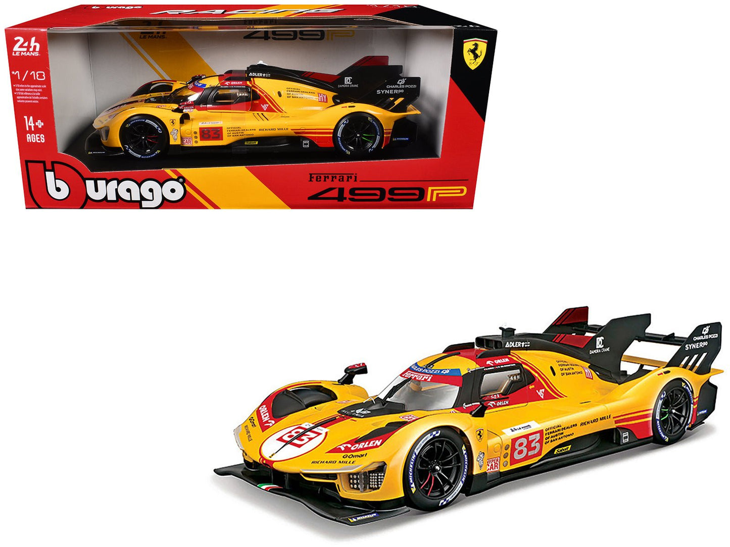 Ferrari 499P #83 Robert Kubica - Robert Shwartzman - Yifei Ye "Ferrari AF Corse" "24 Hours of Le Mans" (2024) "Racing" Series 1/18 Diecast Model Car by Bburago free shipping USA