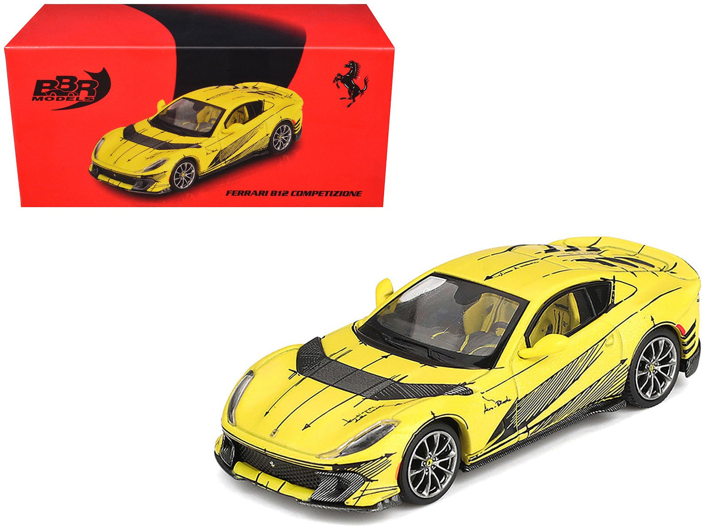 Ferrari 812 Competizione Matt Yellow with Graphics and Yellow Interior "Tailor Made" 1/64 Diecast Model Car by BBR free shipping USA