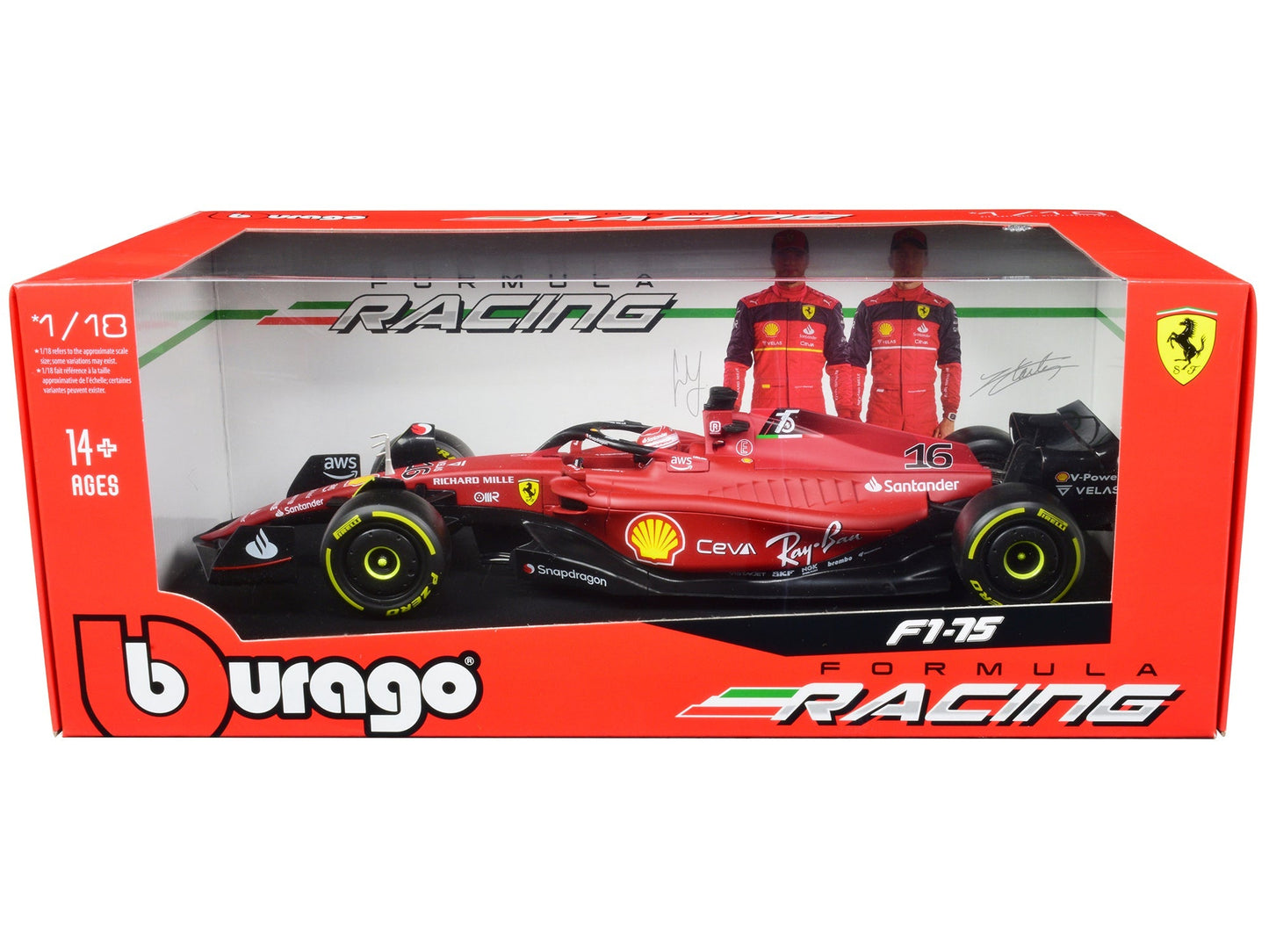 Ferrari F1-75 #16 Charles Leclerc "Ferrari Racing" Formula One F1 (2022) "Formula Racing" Series 1/18 Diecast Model Car by Bburago free shipping USA