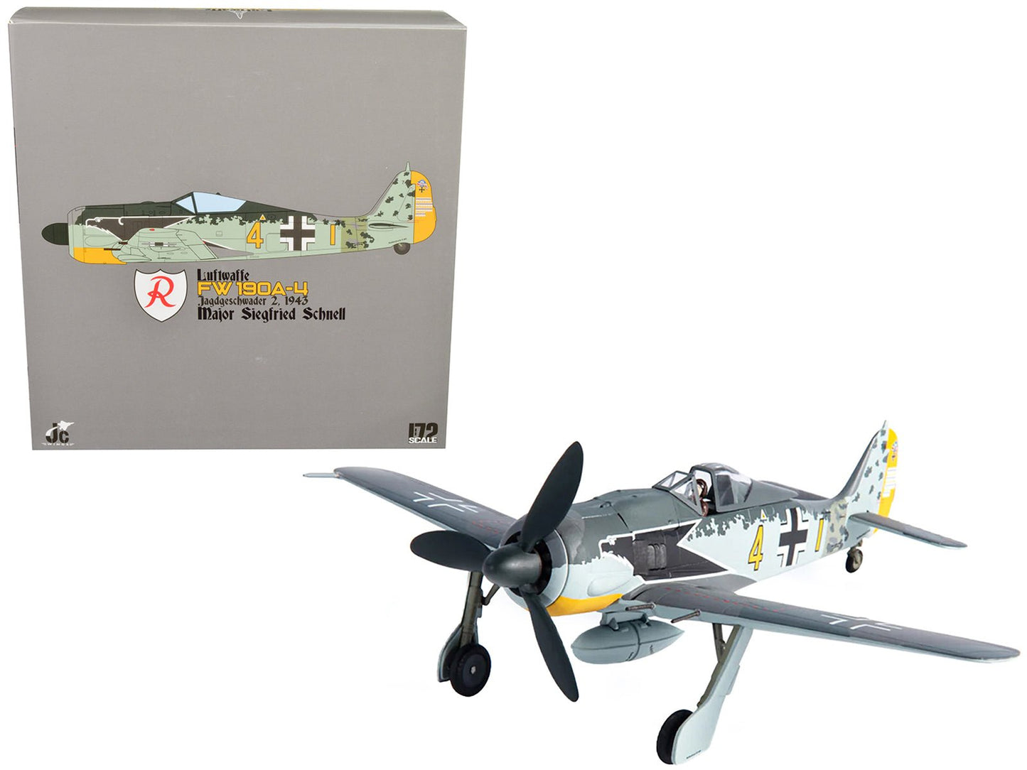 Focke-Wulf FW 190A-4 Fighter Aircraft "Major Siegfried Schnell, Luftwaffe, JG2, France" (1943) 1/72 Diecast Model by JC Wings free shipping USA