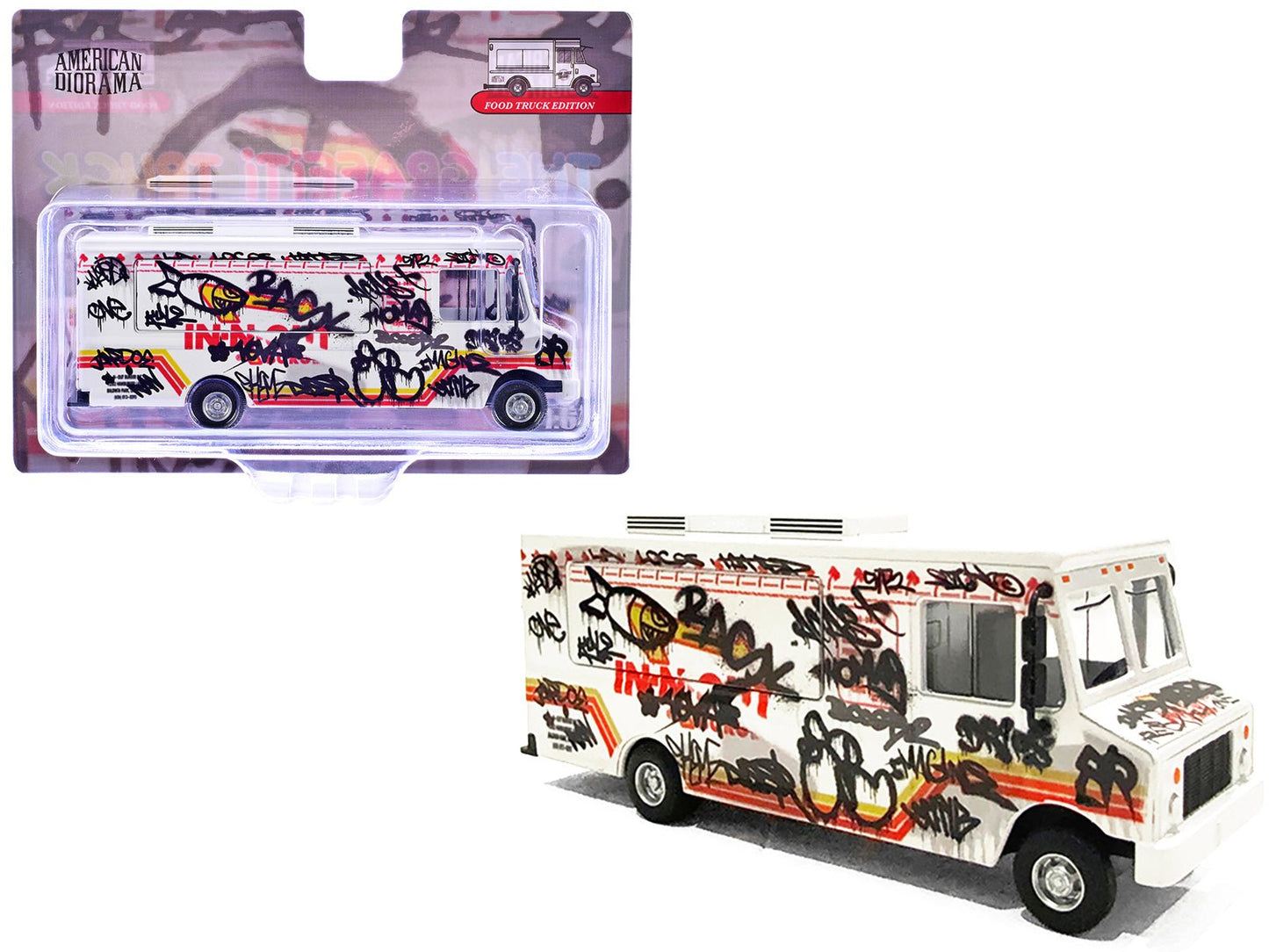 Food Truck "The Graffiti Truck" White with Graphics 1/64 Diecast Model by American Diorama free shipping USA