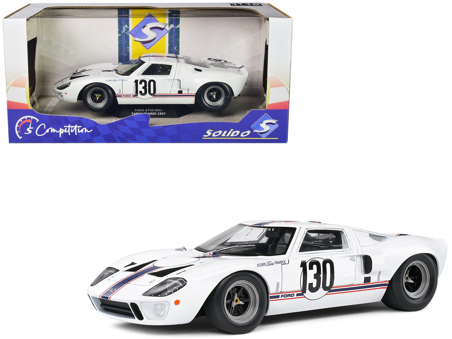 Ford GT40 MK1 #130 Henri Greder - Jean-Michel Giorgi "Targa Florio" (1967) "Competition" Series 1/18 Diecast Model Car by Solido free shipping USA