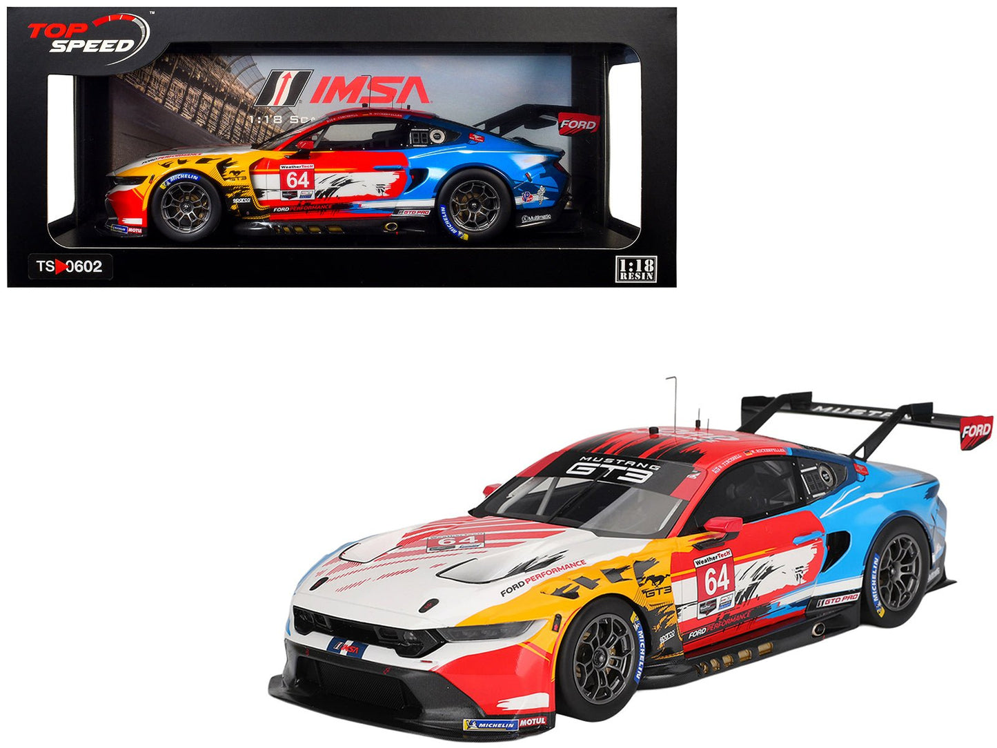 Ford Mustang GT3 #64 Mike Rockenfeller - Harry Tincknell "Ford Multimatic Motorsports" "Motul Course de Monterey - Laguna Seca" (2024) 1/18 Model Car by Top Speed free shipping USA