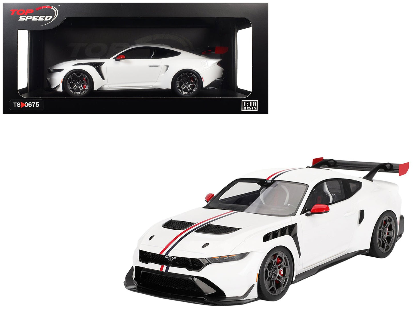 Ford Mustang GTD "Spirit of America" White with Red and Blue Stripes 1/18 Model Car by Top Speed free shipping USA