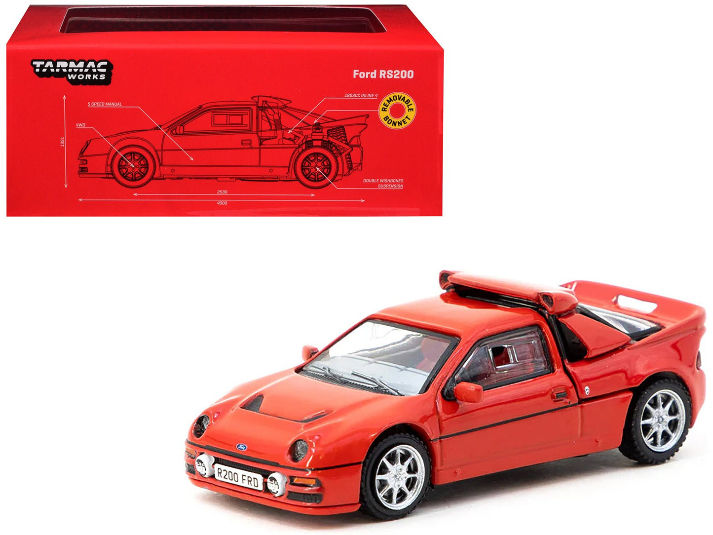 Ford RS200 Red "Hobby64" Series 1/64 Diecast Model Car by Tarmac Works free shipping USA