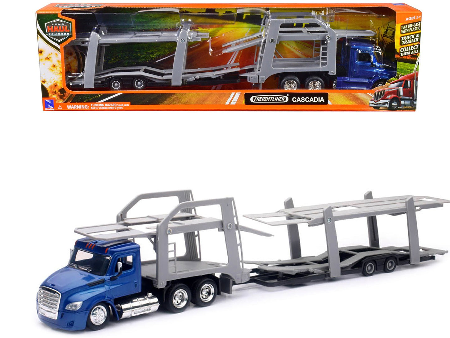 Freightliner Cascadia Auto Transporter Blue Metallic "Long Haul Trucker" Series 1/43 Diecast Model by New Ray free shipping USA